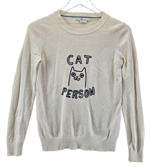 Boden Estella Sweater Womens Small Cat Person Ivory Embroidered Wool Cashmere - Picture 2 of 10